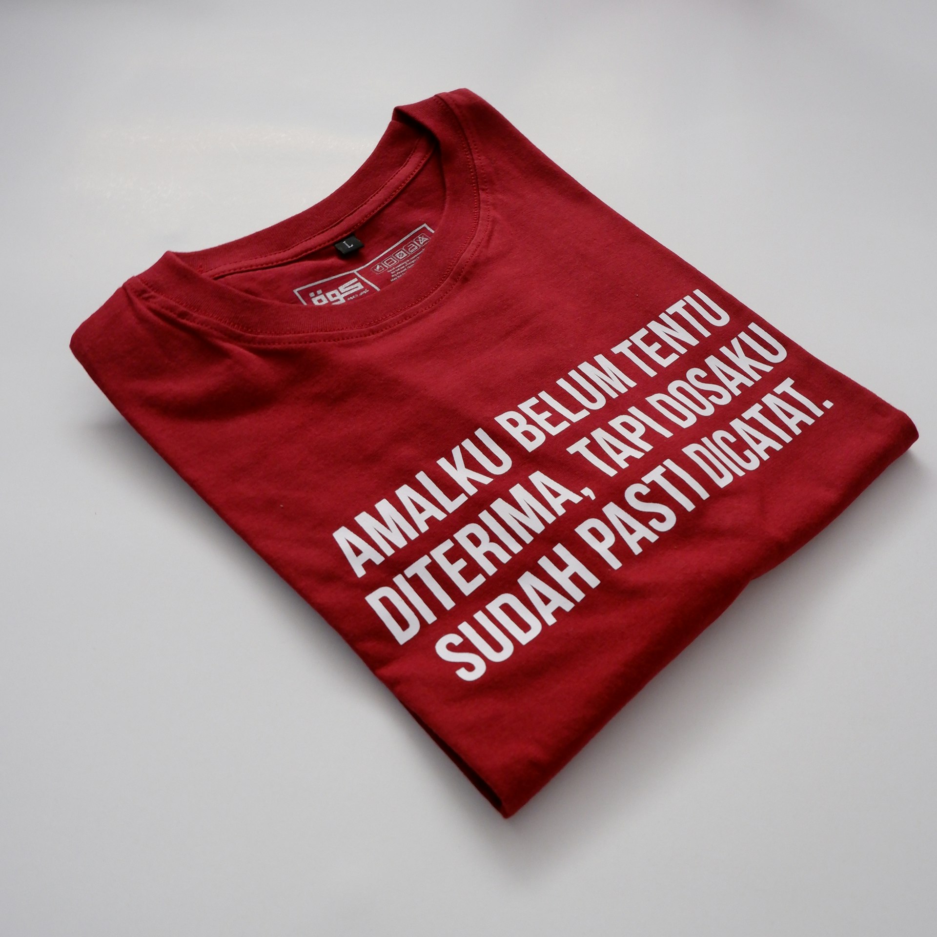 a red tshirt with white writing on it